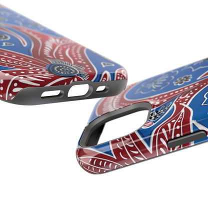 Paisley Pattern Magnetic Impact - Resistant Phone Case — Blue & Red Floral Design - DIGITAL X