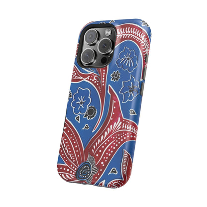 Paisley Pattern Magnetic Impact - Resistant Phone Case — Blue & Red Floral Design - DIGITAL X