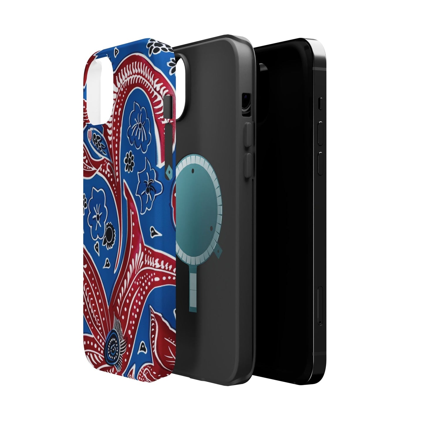 Paisley Pattern Magnetic Impact - Resistant Phone Case — Blue & Red Floral Design - DIGITAL X