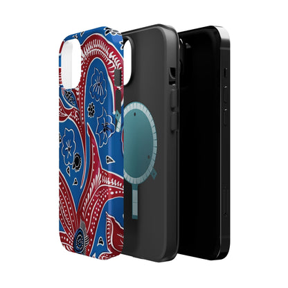 Paisley Pattern Magnetic Impact - Resistant Phone Case — Blue & Red Floral Design - DIGITAL X