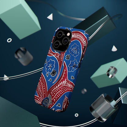 Paisley Pattern Magnetic Impact - Resistant Phone Case — Blue & Red Floral Design - DIGITAL X