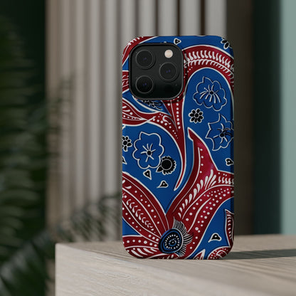 Paisley Pattern Magnetic Impact - Resistant Phone Case — Blue & Red Floral Design - DIGITAL X