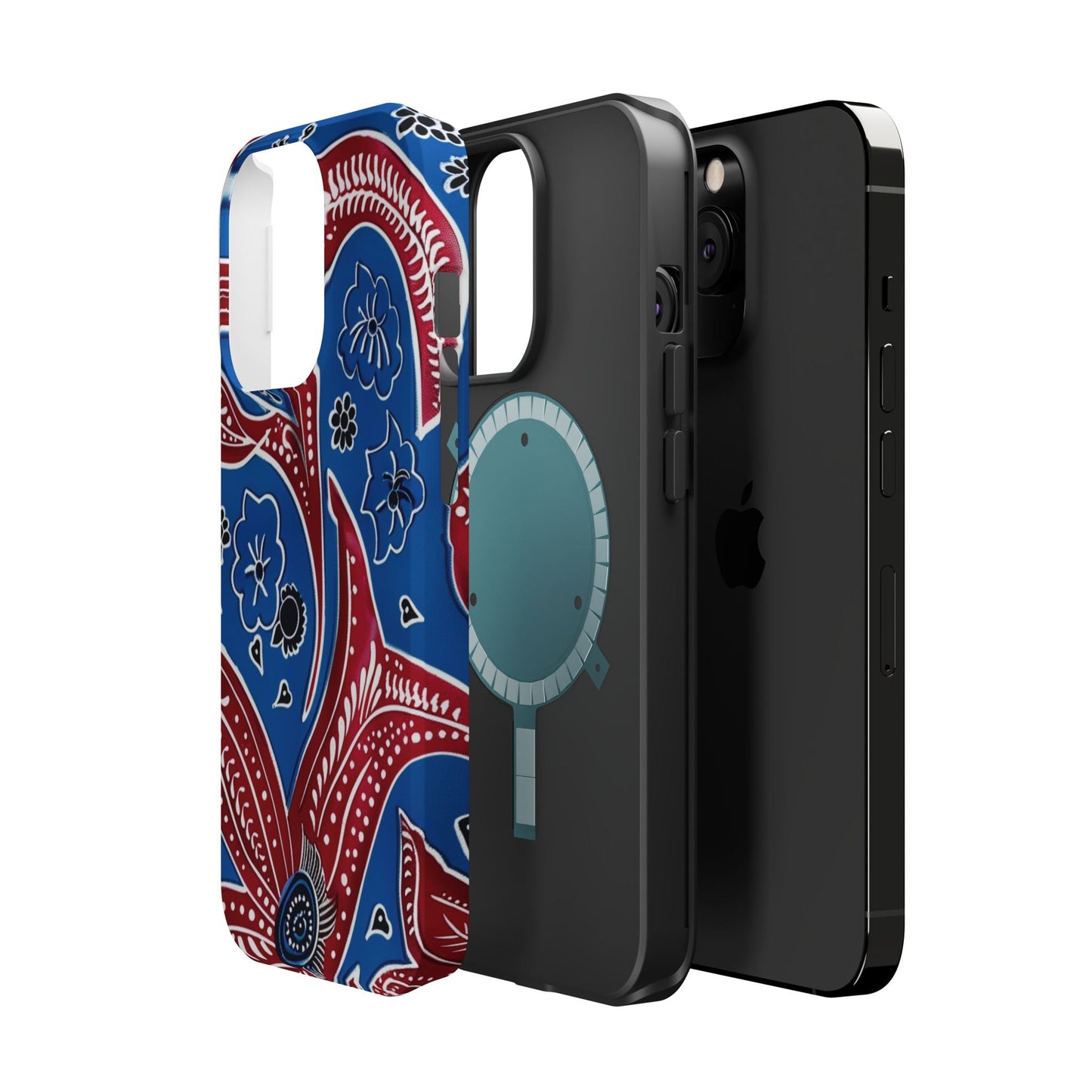 Paisley Pattern Magnetic Impact - Resistant Phone Case — Blue & Red Floral Design - DIGITAL X