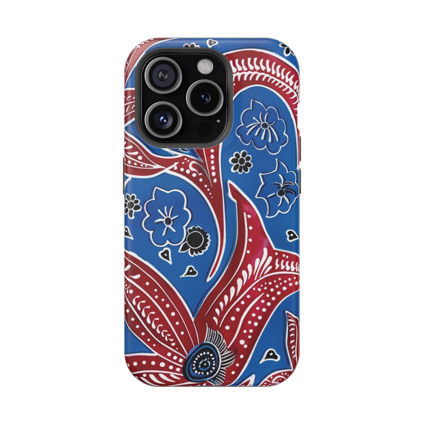 Paisley Pattern Magnetic Impact - Resistant Phone Case — Blue & Red Floral Design - DIGITAL X