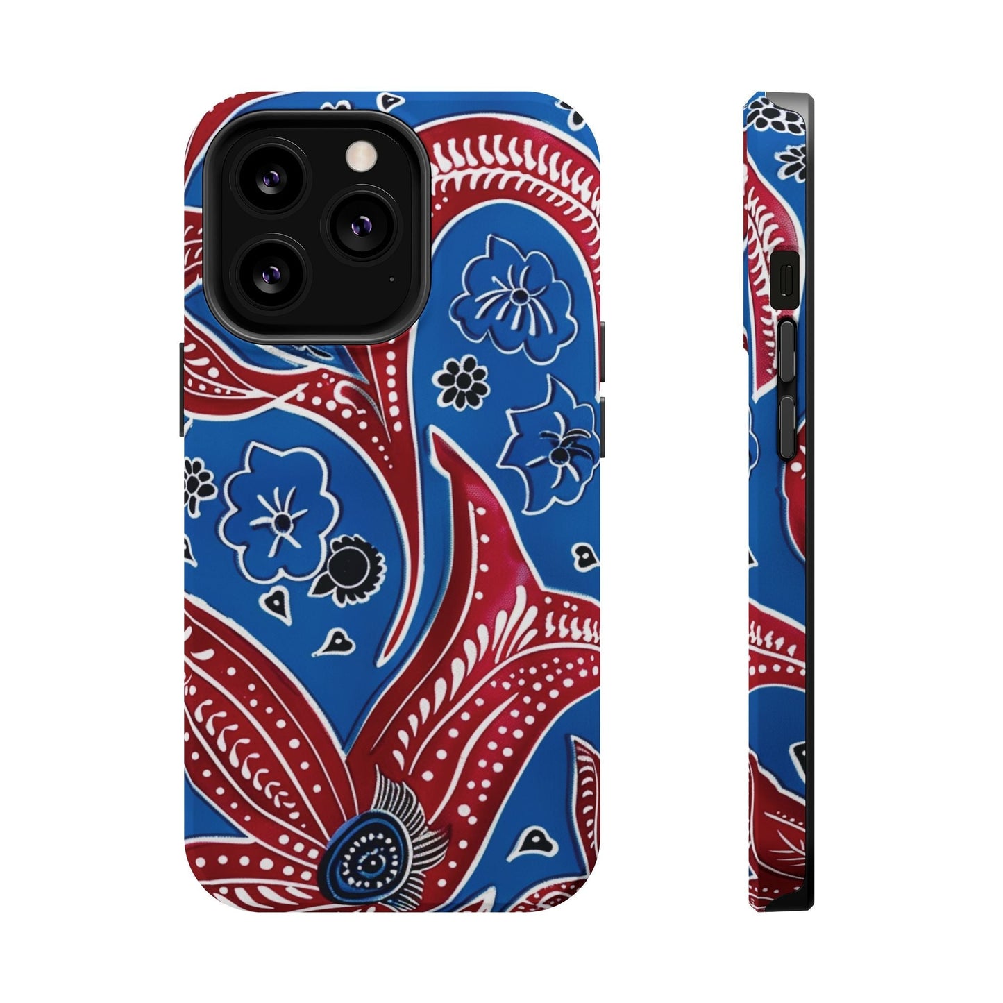 Paisley Pattern Magnetic Impact - Resistant Phone Case — Blue & Red Floral Design - DIGITAL X