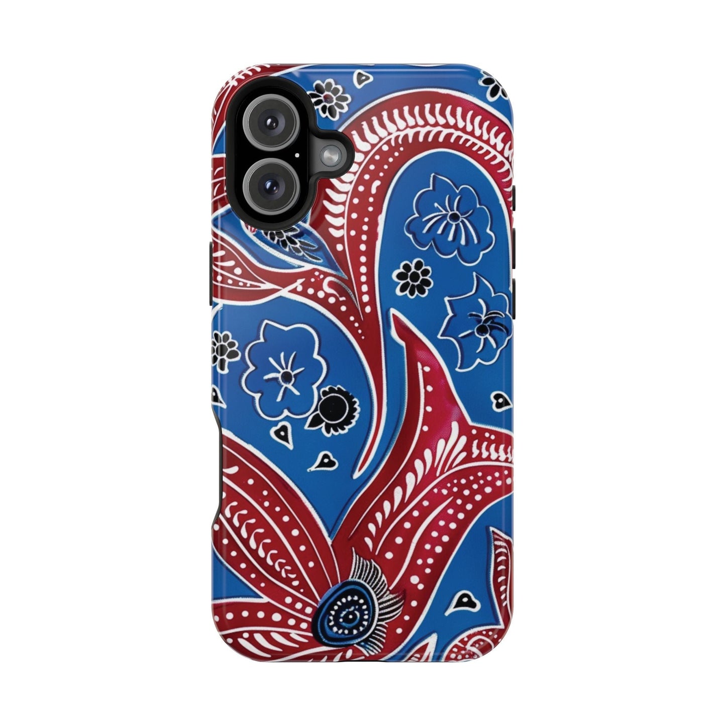 Paisley Pattern Magnetic Impact - Resistant Phone Case — Blue & Red Floral Design - DIGITAL X