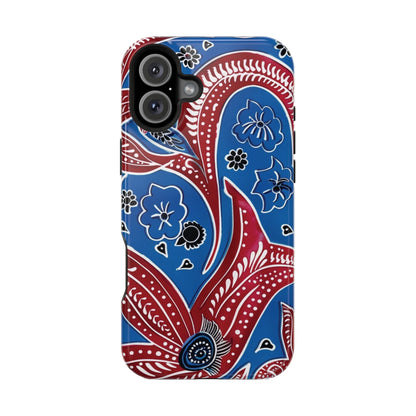 Paisley Pattern Magnetic Impact - Resistant Phone Case — Blue & Red Floral Design - DIGITAL X
