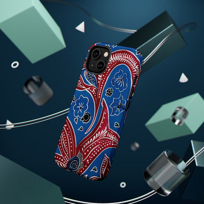 Paisley Pattern Magnetic Impact - Resistant Phone Case — Blue & Red Floral Design - DIGITAL X