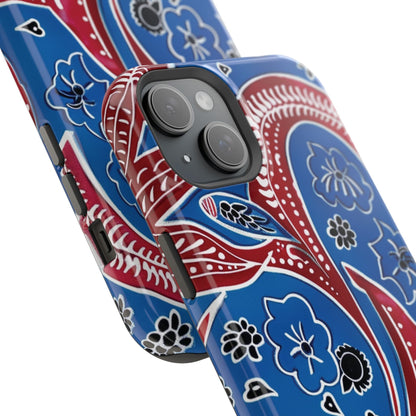 Paisley Pattern Magnetic Impact - Resistant Phone Case — Blue & Red Floral Design - DIGITAL X