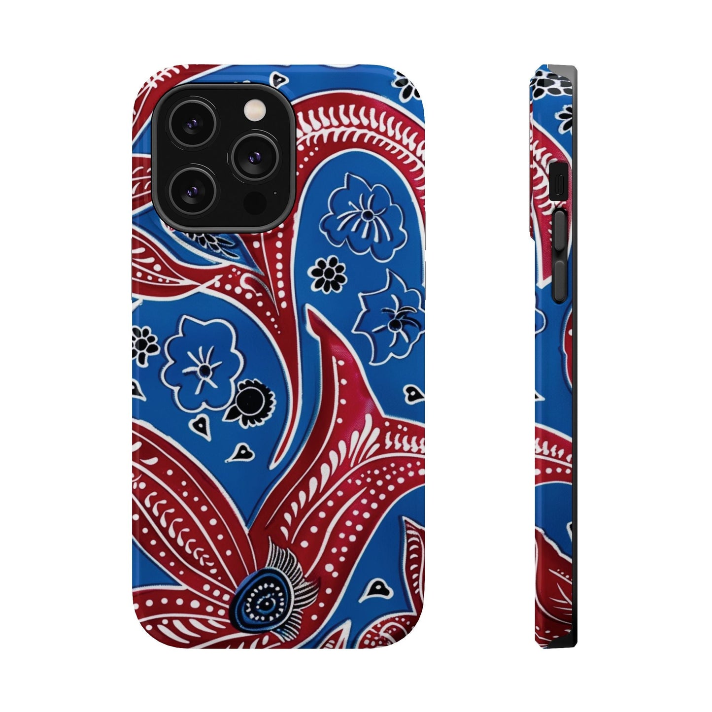 Paisley Pattern Magnetic Impact - Resistant Phone Case — Blue & Red Floral Design - DIGITAL X