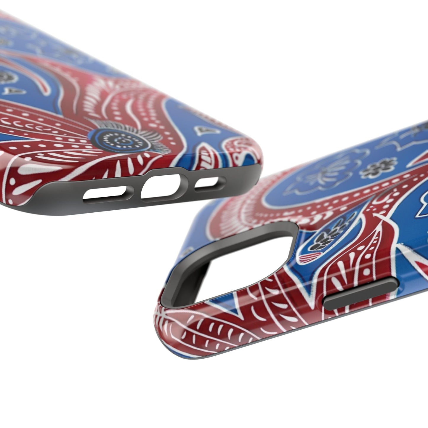 Paisley Pattern Magnetic Impact - Resistant Phone Case — Blue & Red Floral Design - DIGITAL X