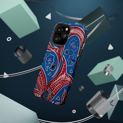 Paisley Pattern Magnetic Impact - Resistant Phone Case — Blue & Red Floral Design - DIGITAL X