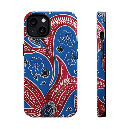 Paisley Pattern Magnetic Impact - Resistant Phone Case — Blue & Red Floral Design - DIGITAL X