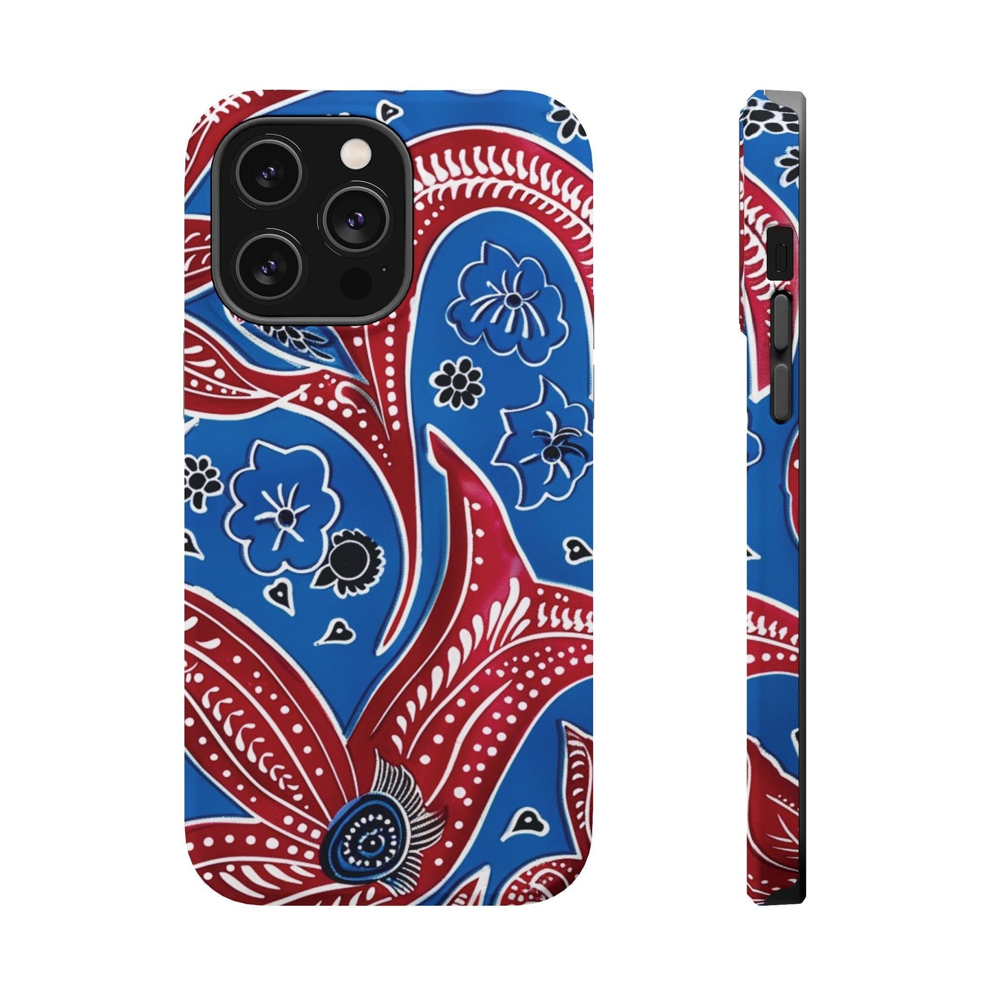 Paisley Pattern Magnetic Impact - Resistant Phone Case — Blue & Red Floral Design - DIGITAL X