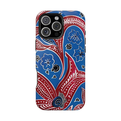 Paisley Pattern Magnetic Impact - Resistant Phone Case — Blue & Red Floral Design - DIGITAL X