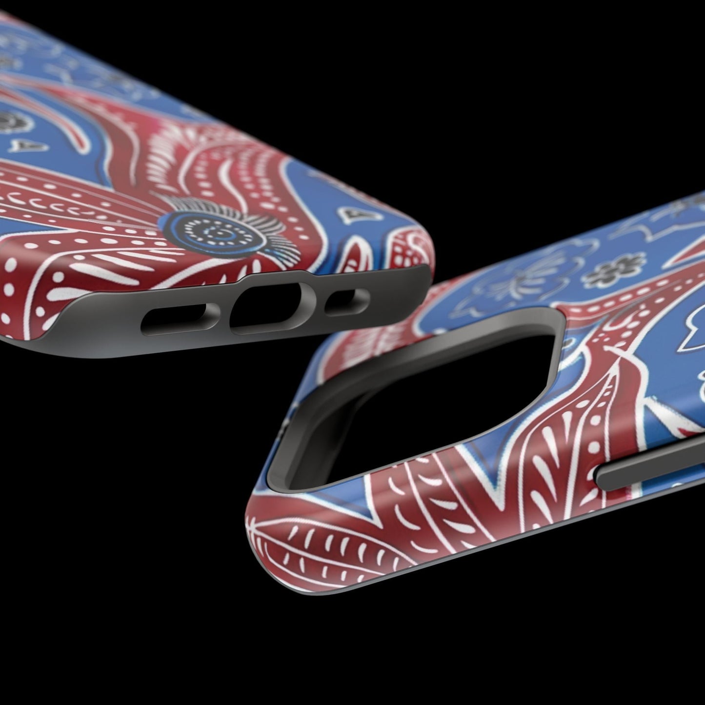 Paisley Pattern Magnetic Impact - Resistant Phone Case — Blue & Red Floral Design - DIGITAL X