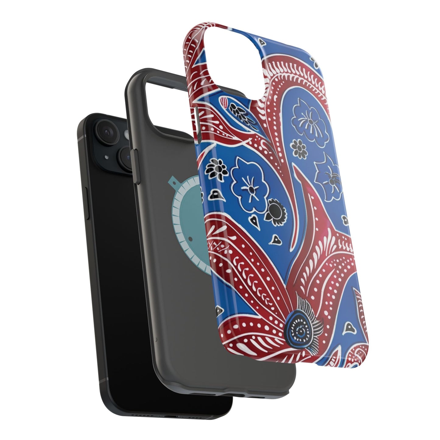 Paisley Pattern Magnetic Impact - Resistant Phone Case — Blue & Red Floral Design - DIGITAL X