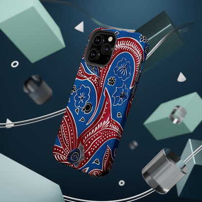 Paisley Pattern Magnetic Impact - Resistant Phone Case — Blue & Red Floral Design - DIGITAL X