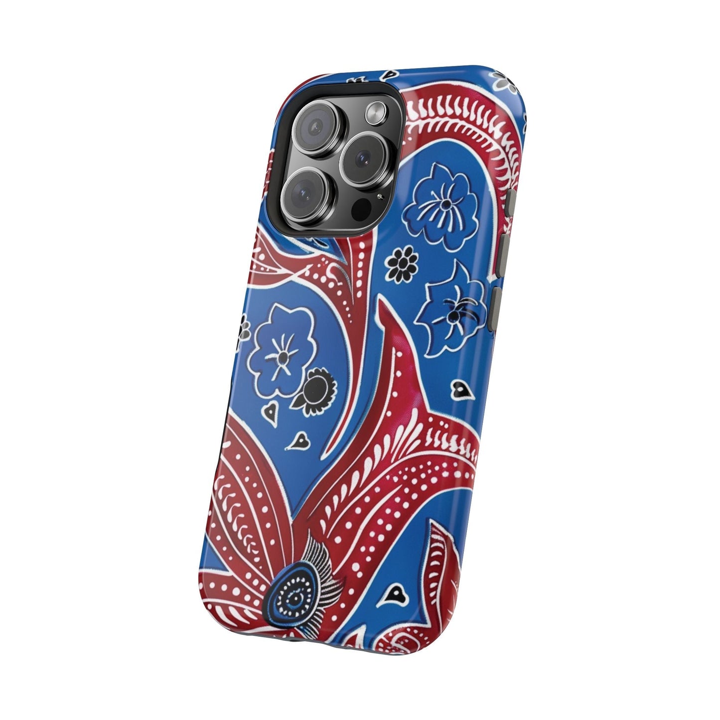 Paisley Pattern Magnetic Impact - Resistant Phone Case — Blue & Red Floral Design - DIGITAL X