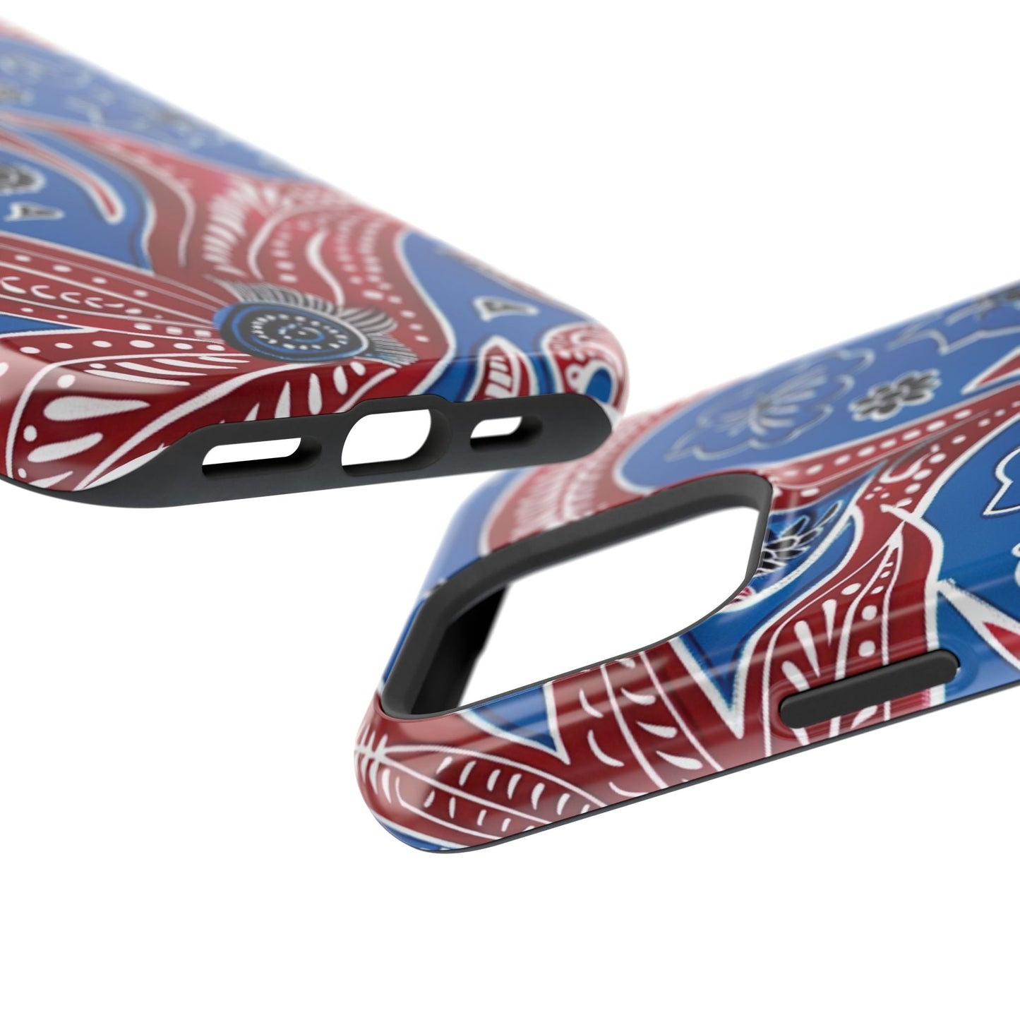 Paisley Pattern Magnetic Impact - Resistant Phone Case — Blue & Red Floral Design - DIGITAL X