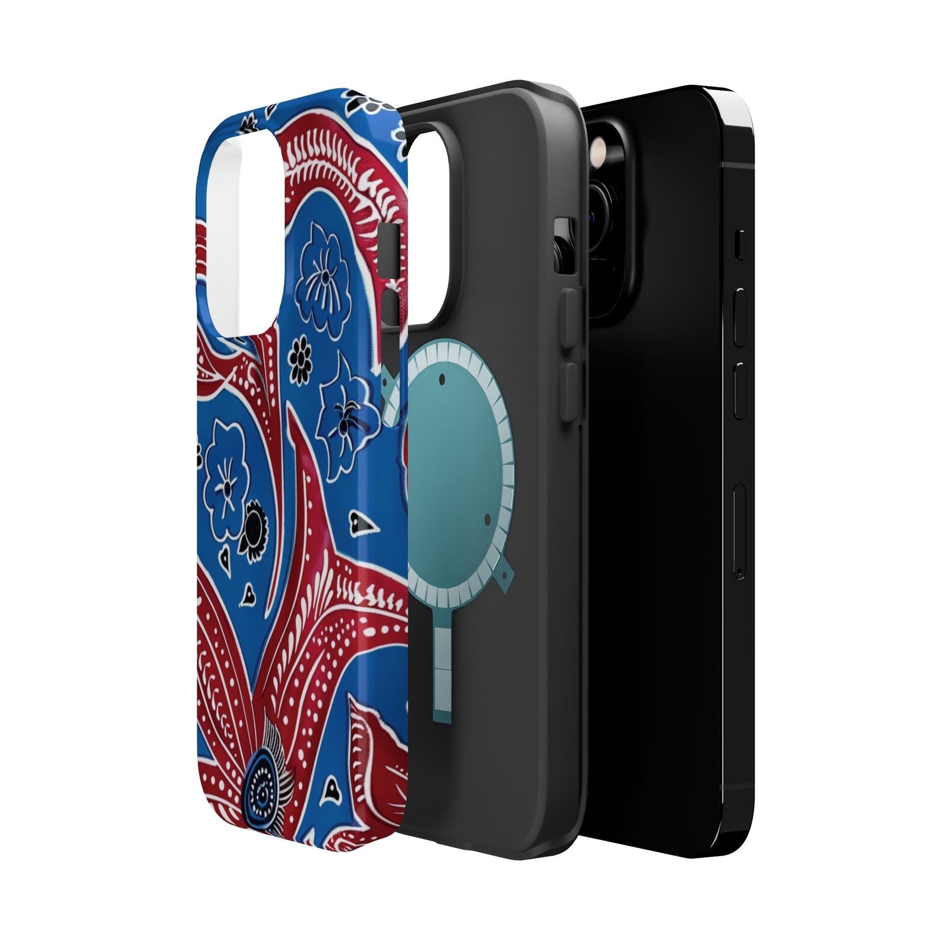 Paisley Pattern Magnetic Impact - Resistant Phone Case — Blue & Red Floral Design - DIGITAL X
