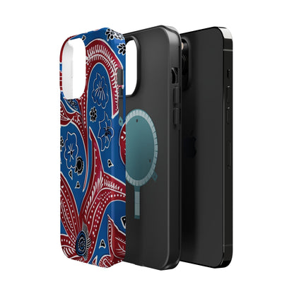 Paisley Pattern Magnetic Impact - Resistant Phone Case — Blue & Red Floral Design - DIGITAL X