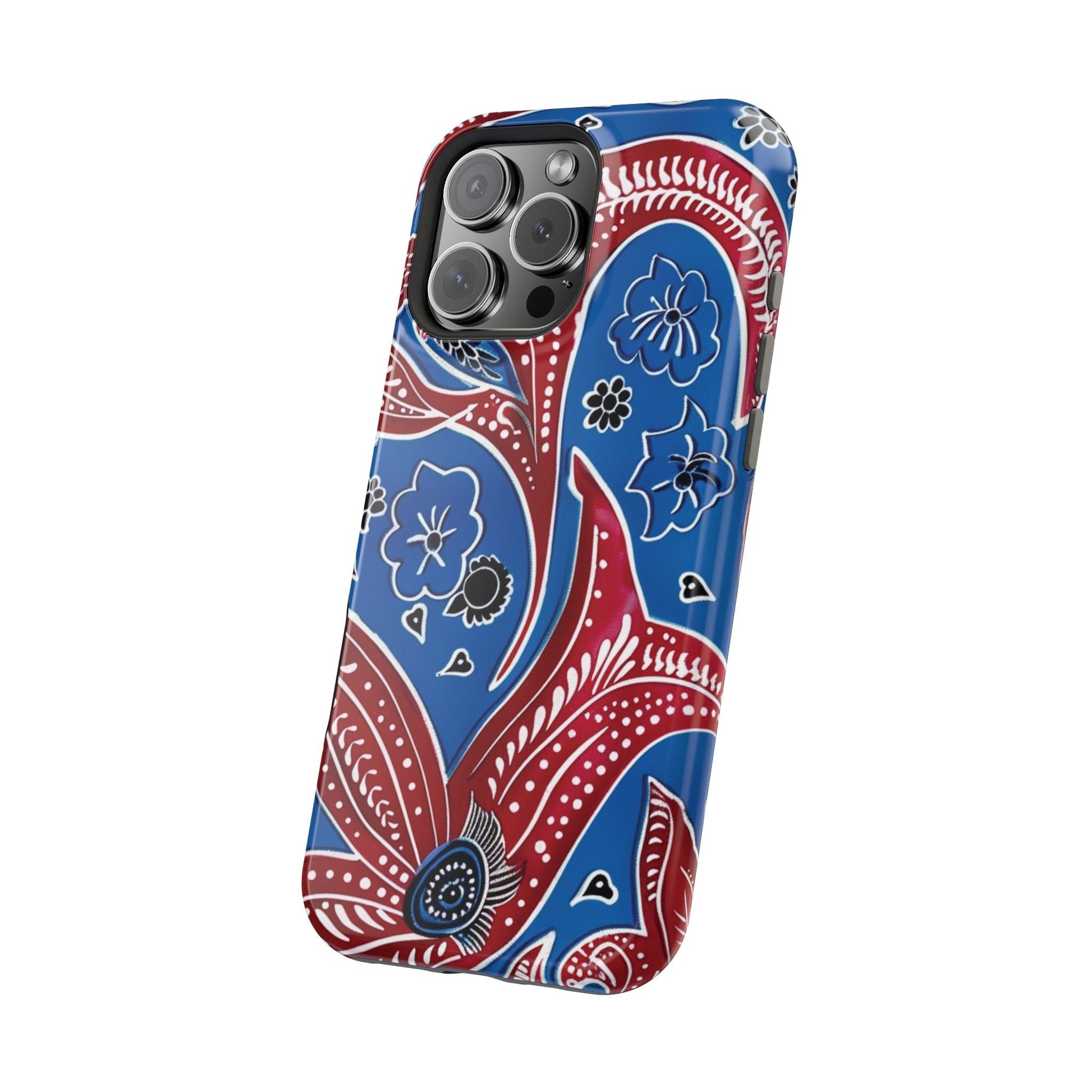 Paisley Pattern Magnetic Impact - Resistant Phone Case — Blue & Red Floral Design - DIGITAL X