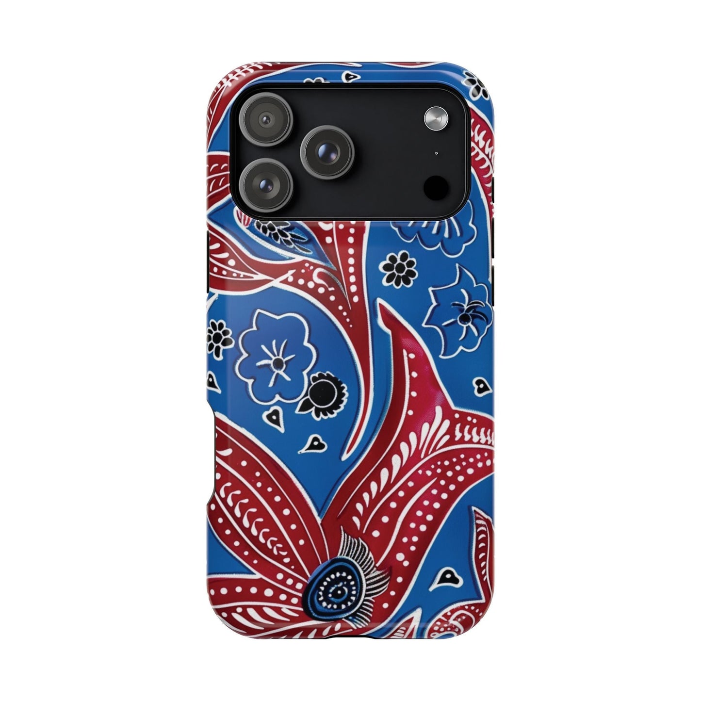 Paisley Pattern Magnetic Impact - Resistant Phone Case — Blue & Red Floral Design - DIGITAL X