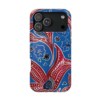 Paisley Pattern Magnetic Impact - Resistant Phone Case — Blue & Red Floral Design - DIGITAL X