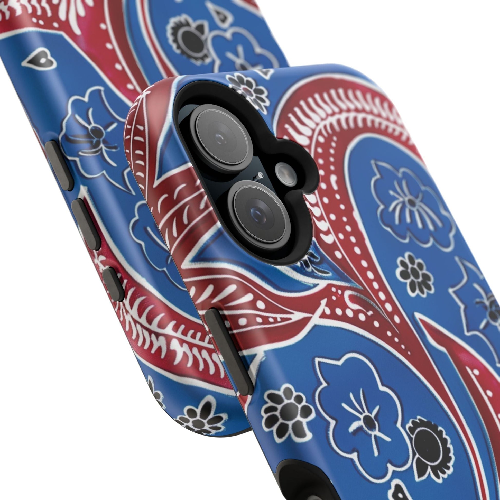 Paisley Pattern Magnetic Impact - Resistant Phone Case — Blue & Red Floral Design - DIGITAL X
