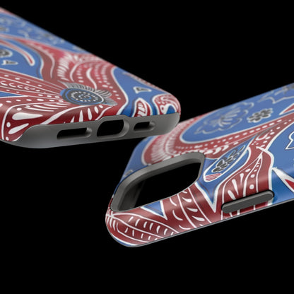 Paisley Pattern Magnetic Impact - Resistant Phone Case — Blue & Red Floral Design - DIGITAL X
