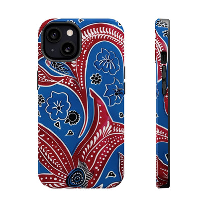 Paisley Pattern Magnetic Impact - Resistant Phone Case — Blue & Red Floral Design - DIGITAL X