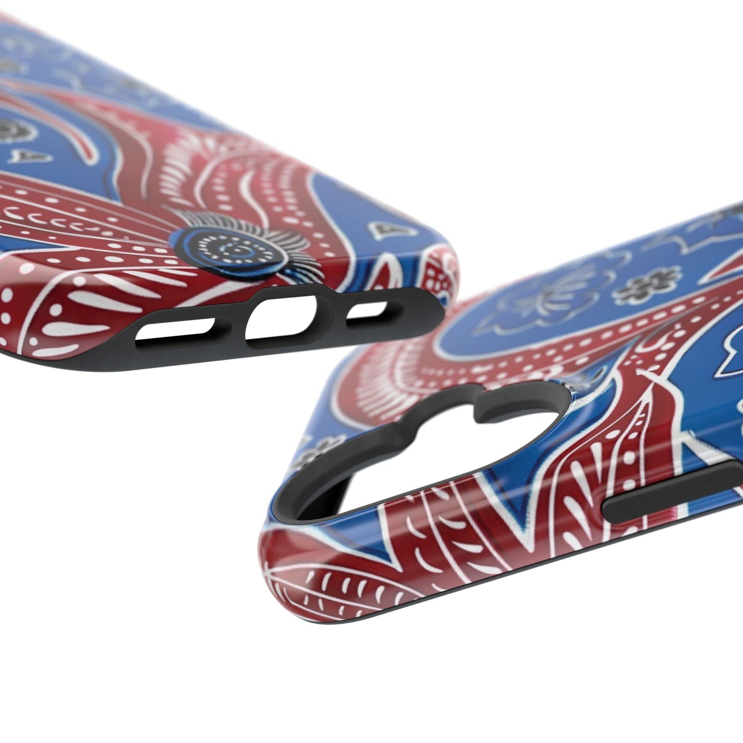 Paisley Pattern Magnetic Impact - Resistant Phone Case — Blue & Red Floral Design - DIGITAL X