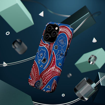 Paisley Pattern Magnetic Impact - Resistant Phone Case — Blue & Red Floral Design - DIGITAL X