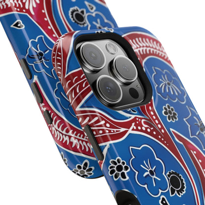 Paisley Pattern Magnetic Impact - Resistant Phone Case — Blue & Red Floral Design - DIGITAL X
