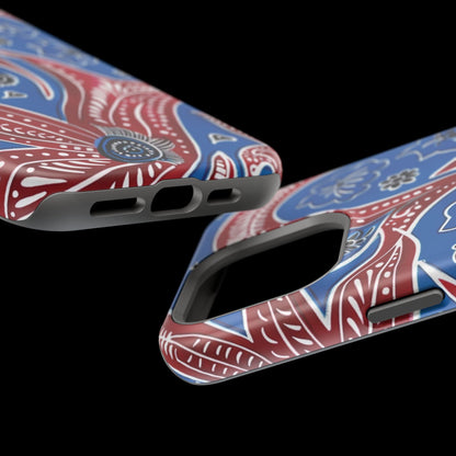 Paisley Pattern Magnetic Impact - Resistant Phone Case — Blue & Red Floral Design - DIGITAL X