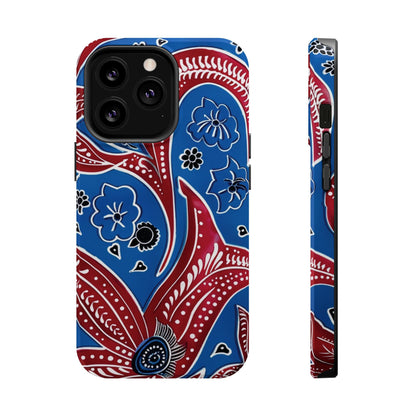 Paisley Pattern Magnetic Impact - Resistant Phone Case — Blue & Red Floral Design - DIGITAL X