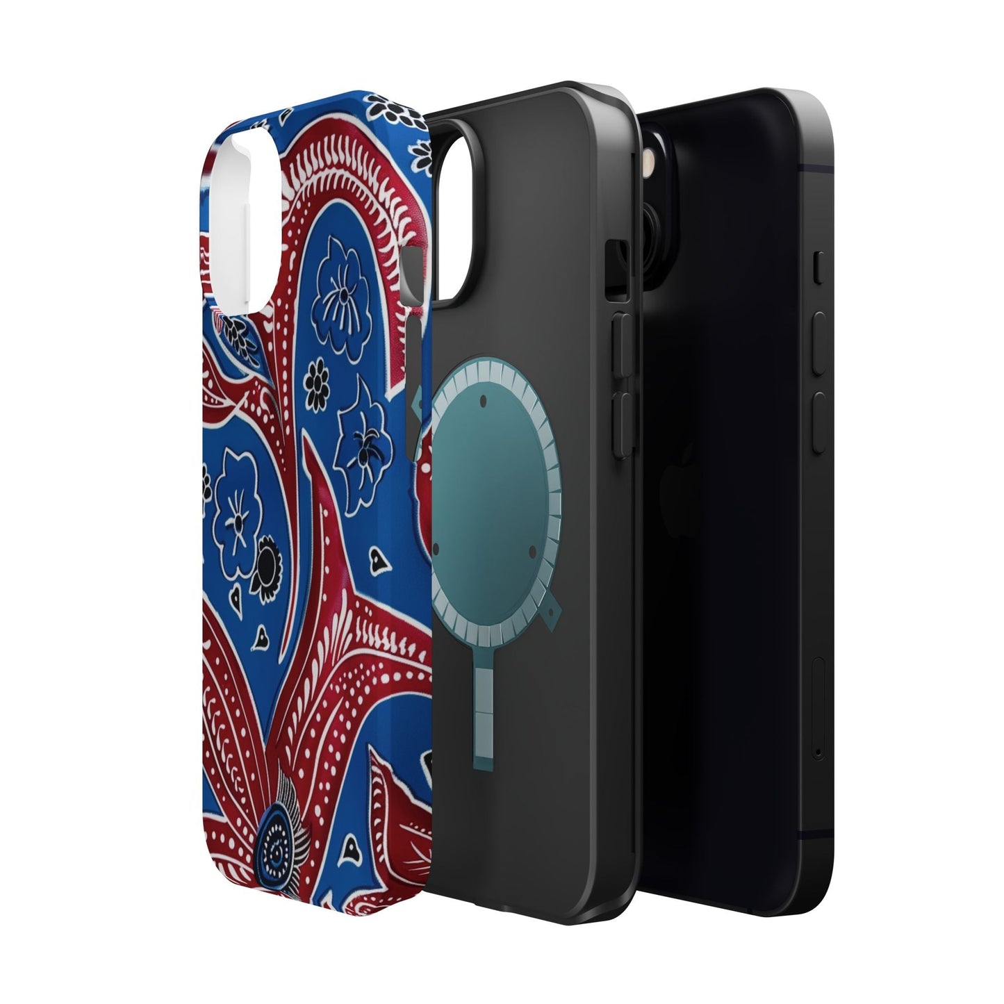 Paisley Pattern Magnetic Impact - Resistant Phone Case — Blue & Red Floral Design - DIGITAL X