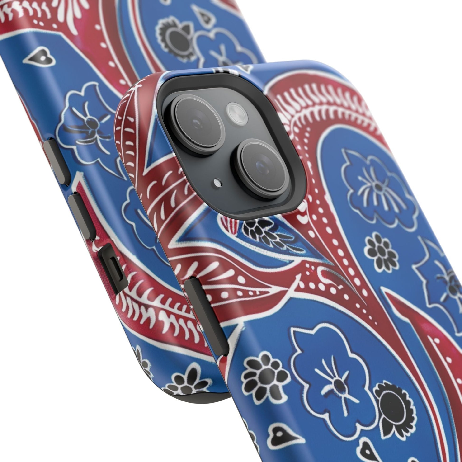 Paisley Pattern Magnetic Impact - Resistant Phone Case — Blue & Red Floral Design - DIGITAL X