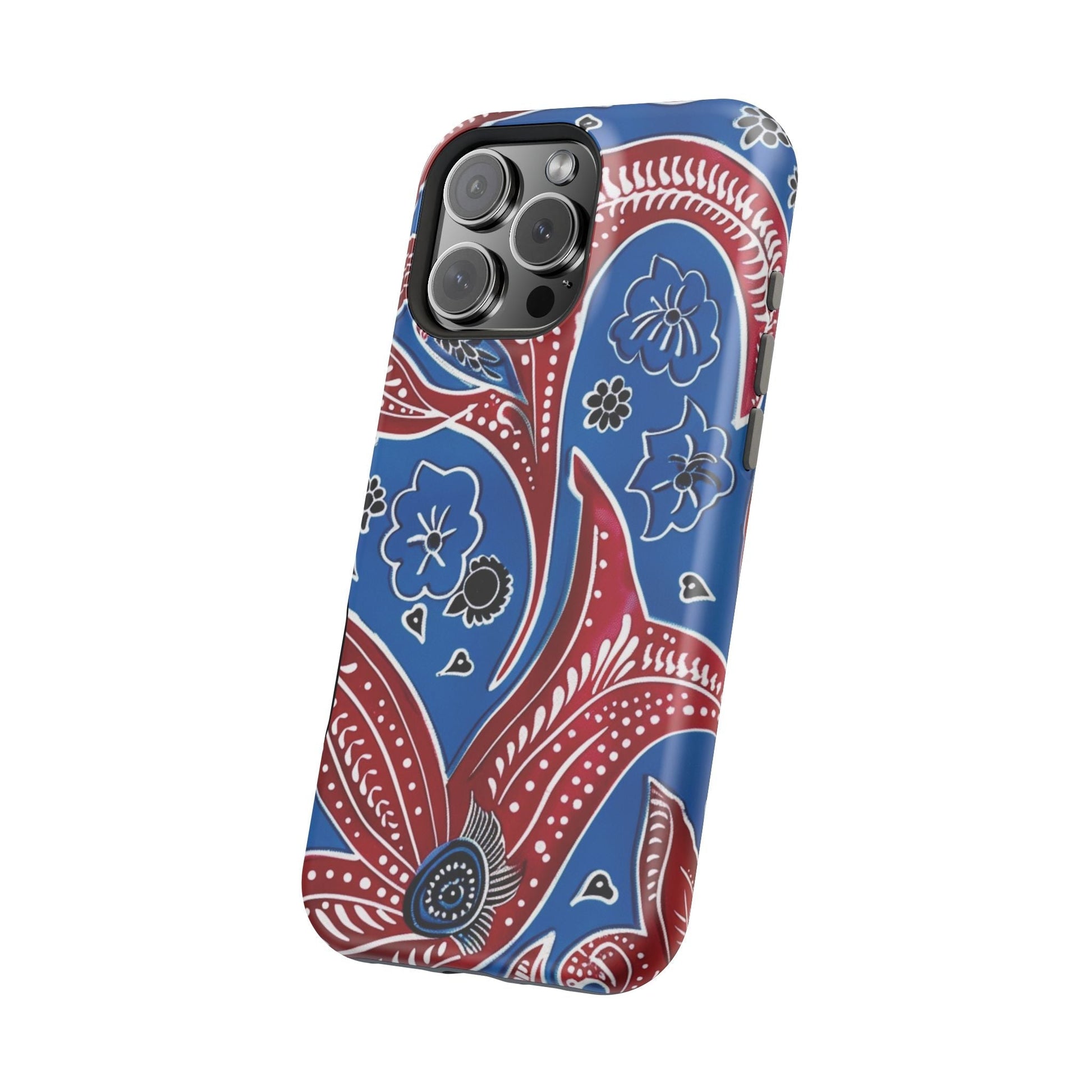 Paisley Pattern Magnetic Impact - Resistant Phone Case — Blue & Red Floral Design - DIGITAL X