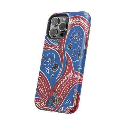 Paisley Pattern Magnetic Impact - Resistant Phone Case — Blue & Red Floral Design - DIGITAL X