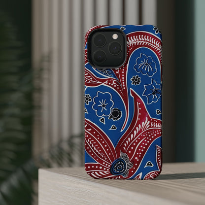 Paisley Pattern Magnetic Impact - Resistant Phone Case — Blue & Red Floral Design - DIGITAL X