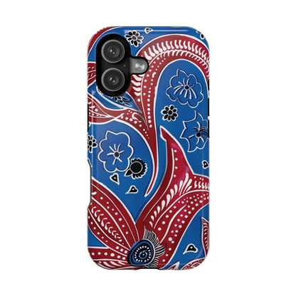 Paisley Pattern Magnetic Impact - Resistant Phone Case — Blue & Red Floral Design - DIGITAL X