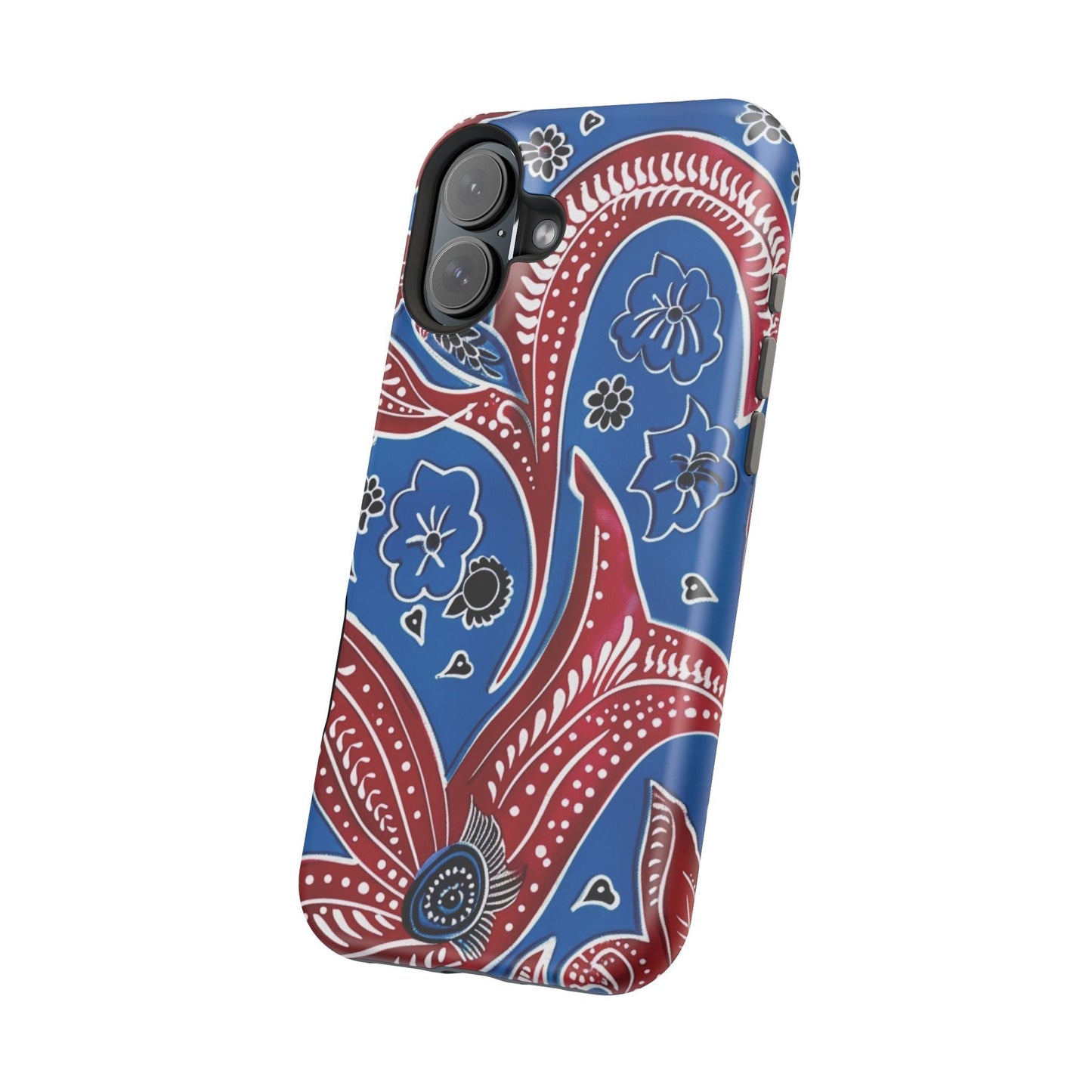 Paisley Pattern Magnetic Impact - Resistant Phone Case — Blue & Red Floral Design - DIGITAL X