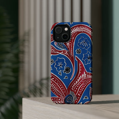 Paisley Pattern Magnetic Impact - Resistant Phone Case — Blue & Red Floral Design - DIGITAL X