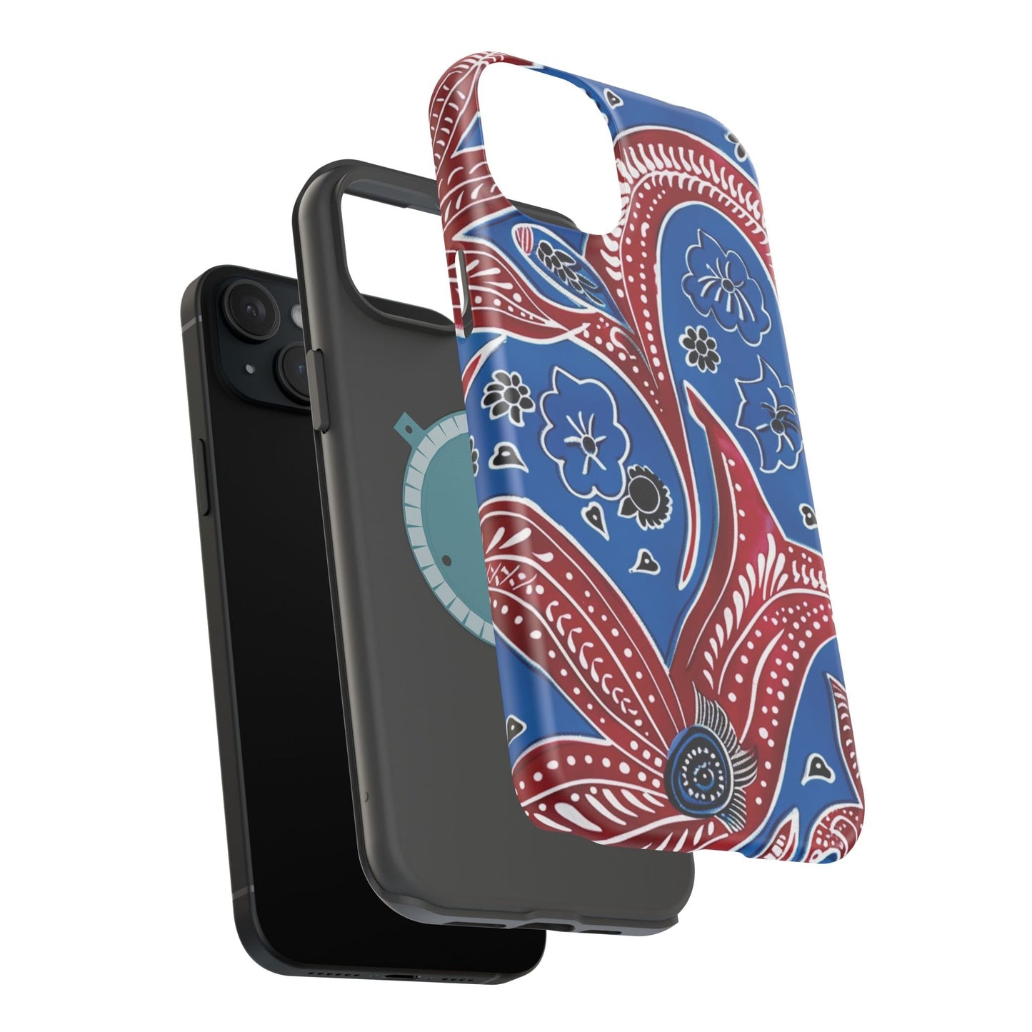 Paisley Pattern Magnetic Impact - Resistant Phone Case — Blue & Red Floral Design - DIGITAL X