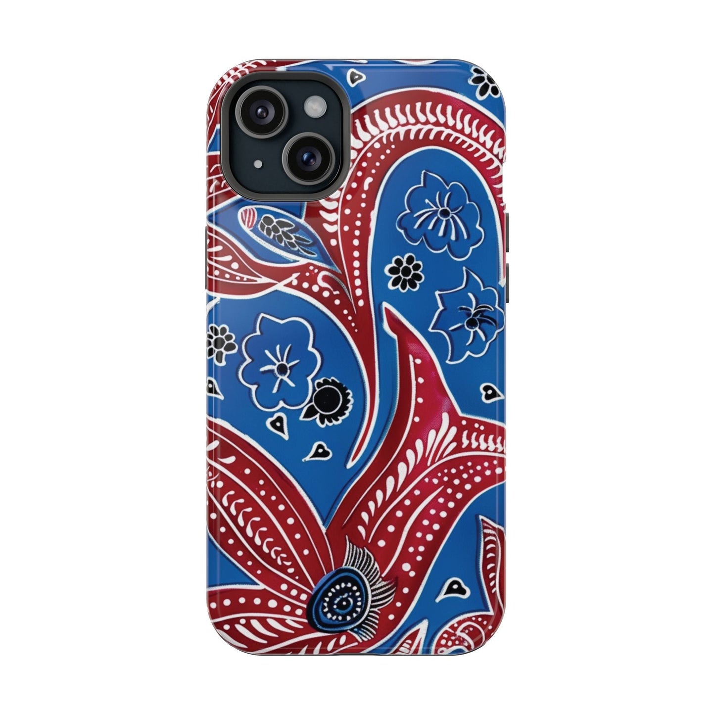 Paisley Pattern Magnetic Impact - Resistant Phone Case — Blue & Red Floral Design - DIGITAL X