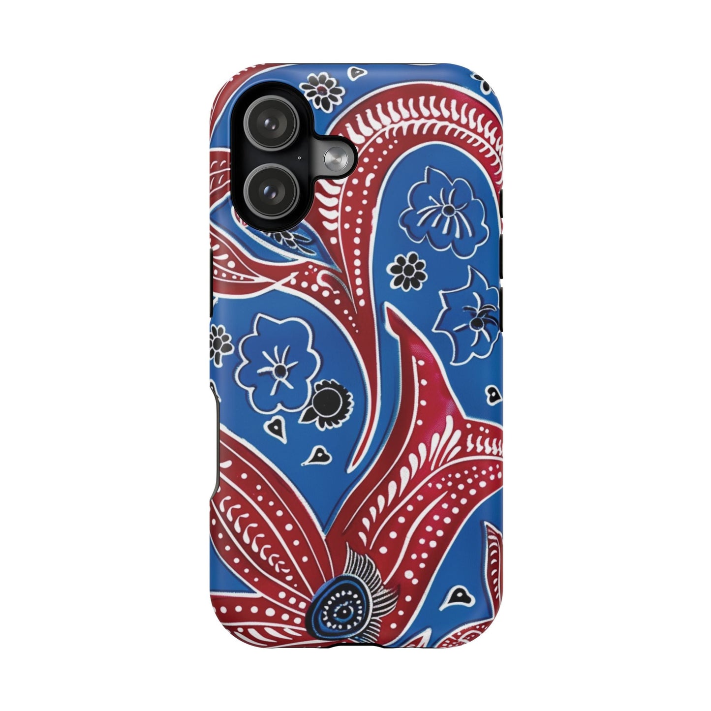 Paisley Pattern Magnetic Impact - Resistant Phone Case — Blue & Red Floral Design - DIGITAL X