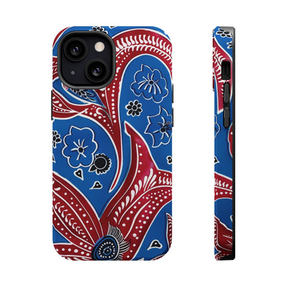Paisley Pattern Magnetic Impact - Resistant Phone Case — Blue & Red Floral Design - DIGITAL X