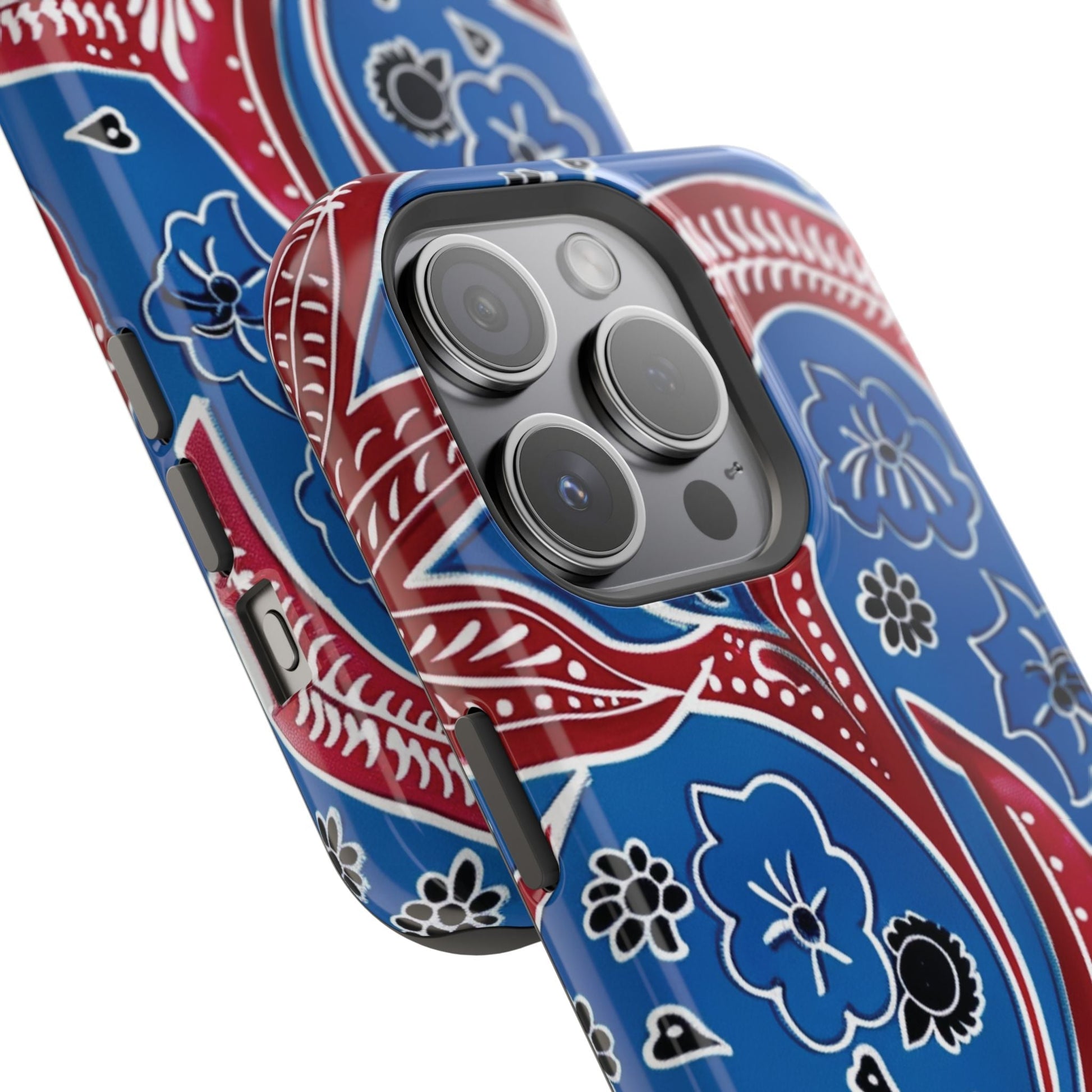 Paisley Pattern Magnetic Impact - Resistant Phone Case — Blue & Red Floral Design - DIGITAL X